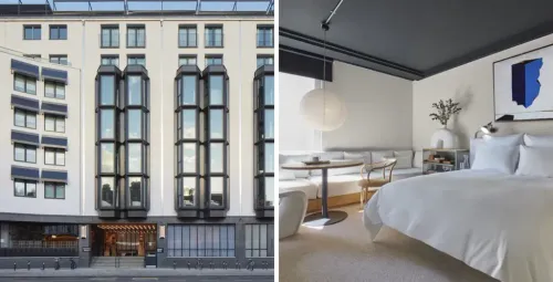Left: One Hundred Shoreditch exterior; Right: One Hundred Shoreditch interior